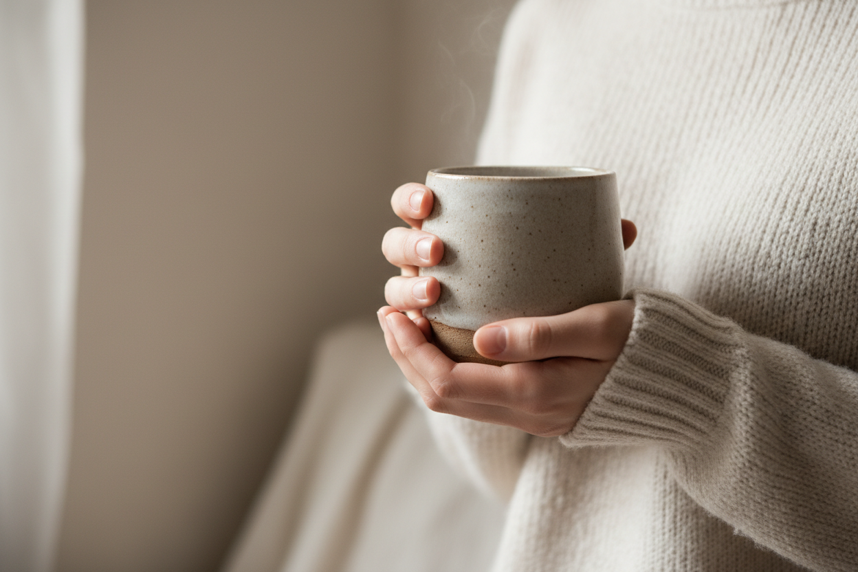 Warm Ceramic Cup Cradled in Hands